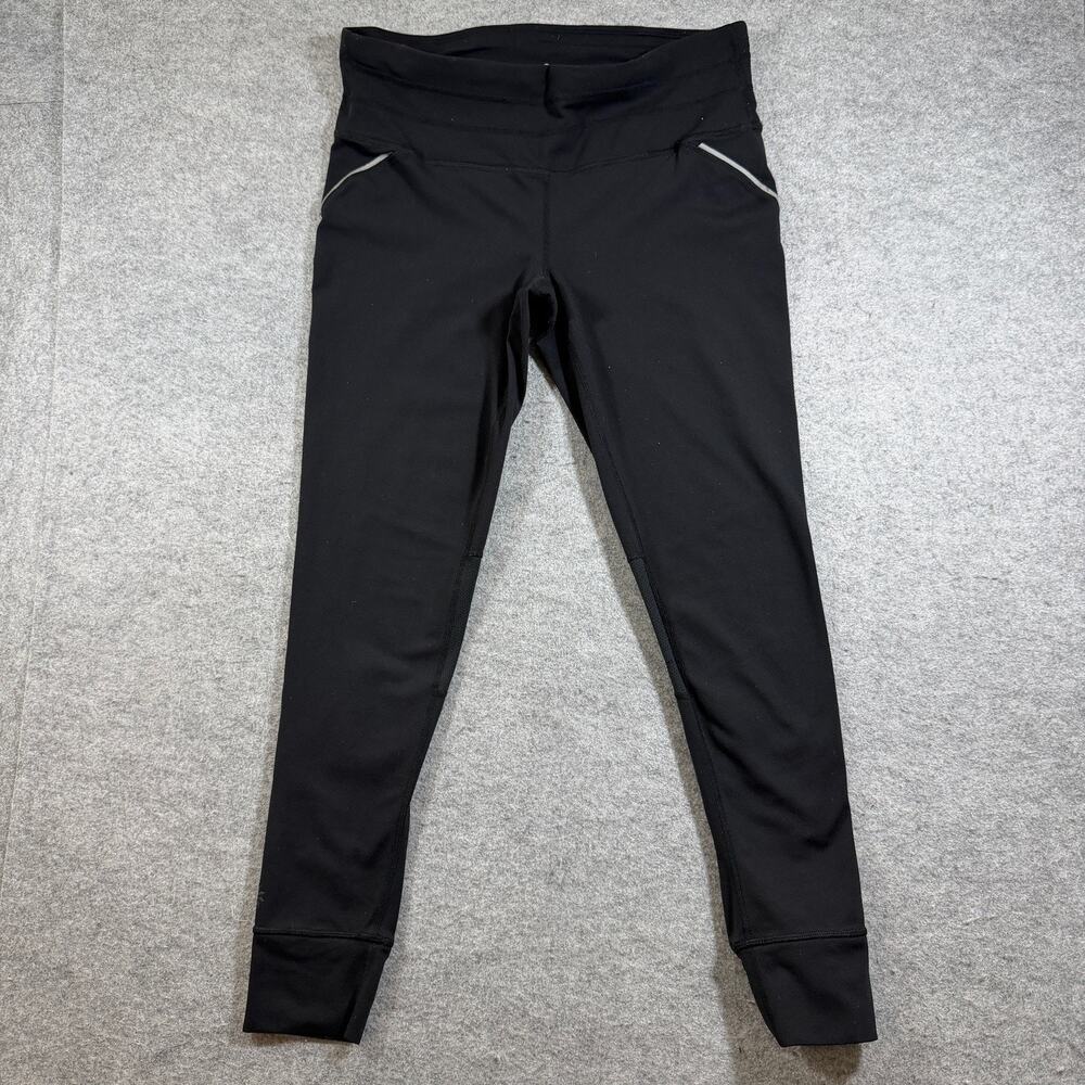 Athleta Leggings Womens M Black Mesh Panel Zip Pocket Ankle Running Workout